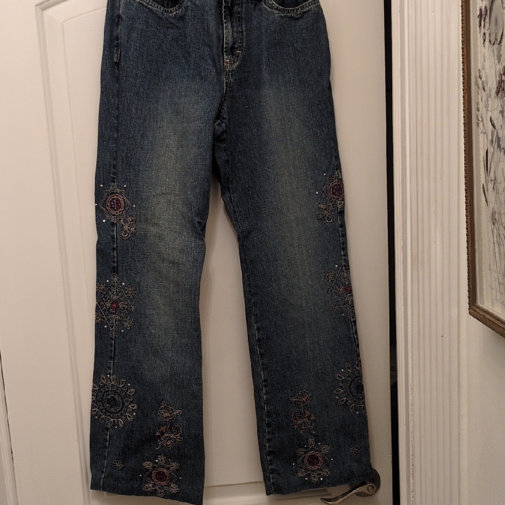 Faded Glory Dark Blue Embroidered Flare Jeans